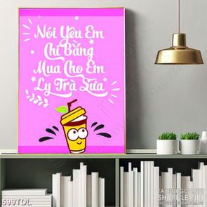 Tranh ca phe động lực trong tình yêu của ly trà sữa in 3d