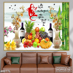 Tranh tài lộc bàn rượu chúc tết in canvas