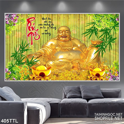 Tranh Phật Di Lặc và chữ phú quý trang trí