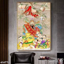 Tranh decor thần phúc bên các tiểu linh đồng