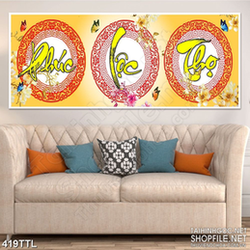 Tranh chữ lộc bên cành hoa đào đón tết in 3d