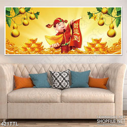 Tranh thần tài bên núi vàng chúc tết psd