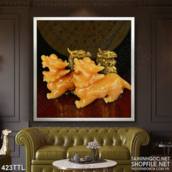 Tranh đôi kì lân giả ngọc nghệ thuật