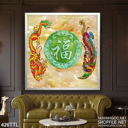 Tranh in uv rồng phượng bên chữ phúc giả ngọc