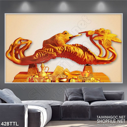 Tranh in treo tết chú cóc ngậm đồng tiền vàng