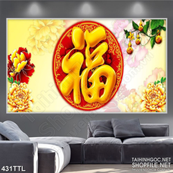 Tranh psd chữ phúc đúc vàng treo đón tết