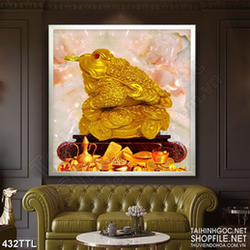 Tranh cóc đúc vàng ngậm đồng tiền vàng wall 3d