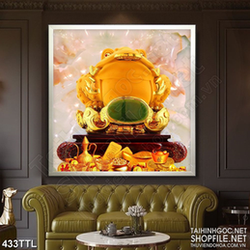 Tranh nghệ thuật cóc vàng đeo đai ngọc quý