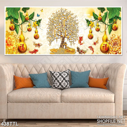 Tranh in treo tết cây kim tiền phong thủy