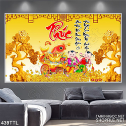 Tranh chữ phúc bên cá chép nhã ngọc in 3d