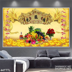 Tranh tài lộc mâm cổ đón tết in treo tường