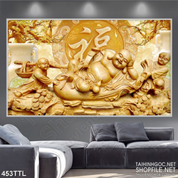 Tranh nghệ thuật Phật Di Lặc bên chữ chữ phúc