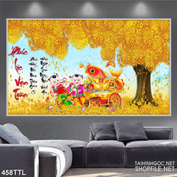 Tranh cây kim tiền phúc lộc vẹn toàn in treo tết