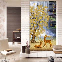 Tranh in 3d cây mai vàng nở rộ bên thác nước