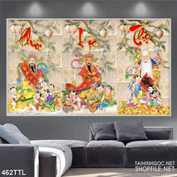 Tranh wall 3d phúc lộc thọ bên các tiểu linh đồng