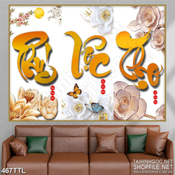 Tranh tài lộc phúc lộc thọ bên hoa giả ngọc