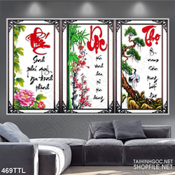 Tranh thư pháp câu đối phúc lộc thọ in 3d