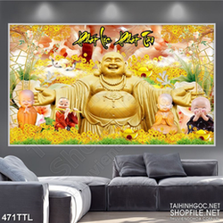 Tranh psd Phật Di Lặc phát lộc phát tài đón tết