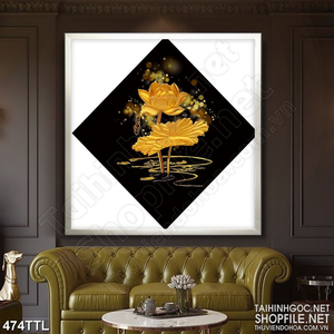 Tranh decor hoa sen trong đầm đúc vàng