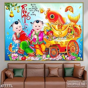 Tranh tài lộc cá chép bên các tiểu linh đồng