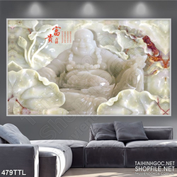 Tranh in 3d Phật Di Lặc bên đầm sen giả ngọc
