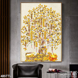 Tranh cây kim tiền phong thủy may mắn trang trí