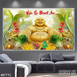 Tranh tài lộc Phật Di Lặc vạn sự bình an chúc phúc