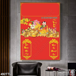 Tranh wall 3d tiểu linh đồng bên núi vàng phát tài