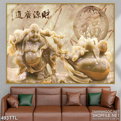 Tranh Phật Di Lặc bên chữ phúc giả ngọc nghệ thuật