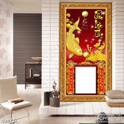 Tranh decor cá chép vàng truy ngọc quý