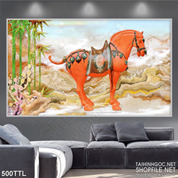 Tranh in canvas chú ngựa trên đỉnh núi giả ngọc