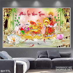 Tranh cá chép vàng bên hồ sen giả ngọc psd