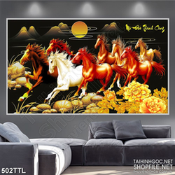 Tranh wall 3d đàn ngựa phi trong đêm trăng tròn