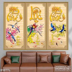 Tranh in canvas phúc lộc thọ bên cành mai vàng