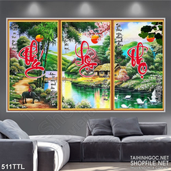 Tranh thủy mạc in chữ phúc lộc thọ psd