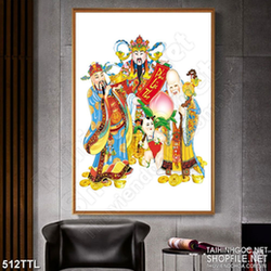 Tranh ba ông tam đa bên trái đào tiên wall 3d