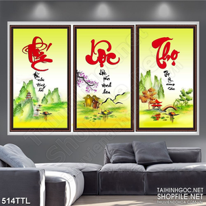 Tranh thư pháp phúc lộc thọ decor treo tường