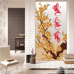 Tranh in uv chữ phúc lộc thọ bên cây mai vàng