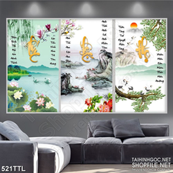 Tranh psd thủy mạc phúc lộc thọ đón may mắn