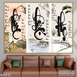 Tranh decor thư pháp phúc lộc thọ rước may mắn