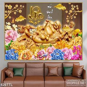 Tranh in uv Phật Di Lặc bên cành mai vàng