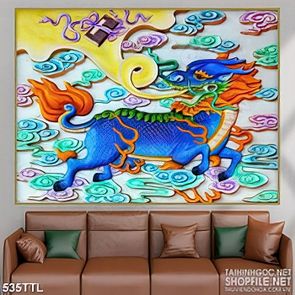 Tranh tài lộc kì lân giả thanh ngọc cưỡi mây