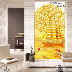 Tranh in treo tết cây kim tiền phong thủy đón tết