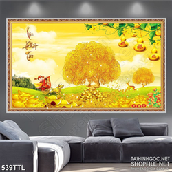 Tranh rừng cây kim tiền lộc phát tài in 3d