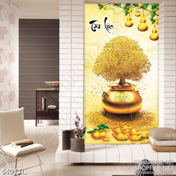 Tranh in canvas cây kim tiền và trái bầu vàng