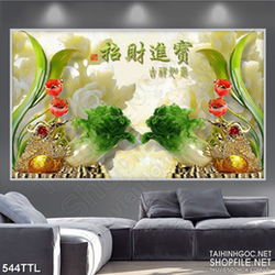 Tranh decor rừng hoa mẫu đơn giả ngọc bích