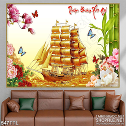 Tranh tài lộc con tàu căng buồm trên núi vàng