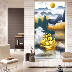 Tranh in canvas con tàu dáp vàng căng buồm trên biển