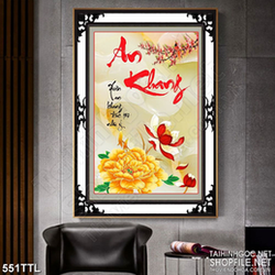 Tranh psd chữ an khang bên đầm hoa sen giả ngọc