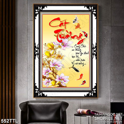 Tranh wall 3d hoa mẫu đơn nở rộ bên chữ cát tường